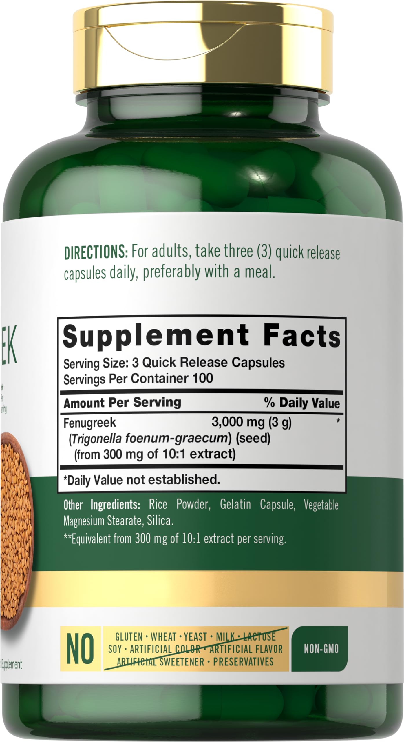 Carlyle Fenugreek Capsules 3000 mg | 300 Count | Non-GMO & Gluten Free Extract