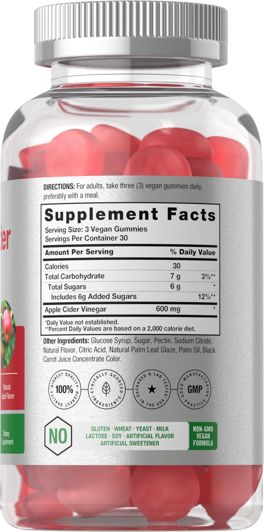 Vegan Apple Cider Vinegar Gummies | 90 Count | ACV Supplement | Natural Apple Flavor