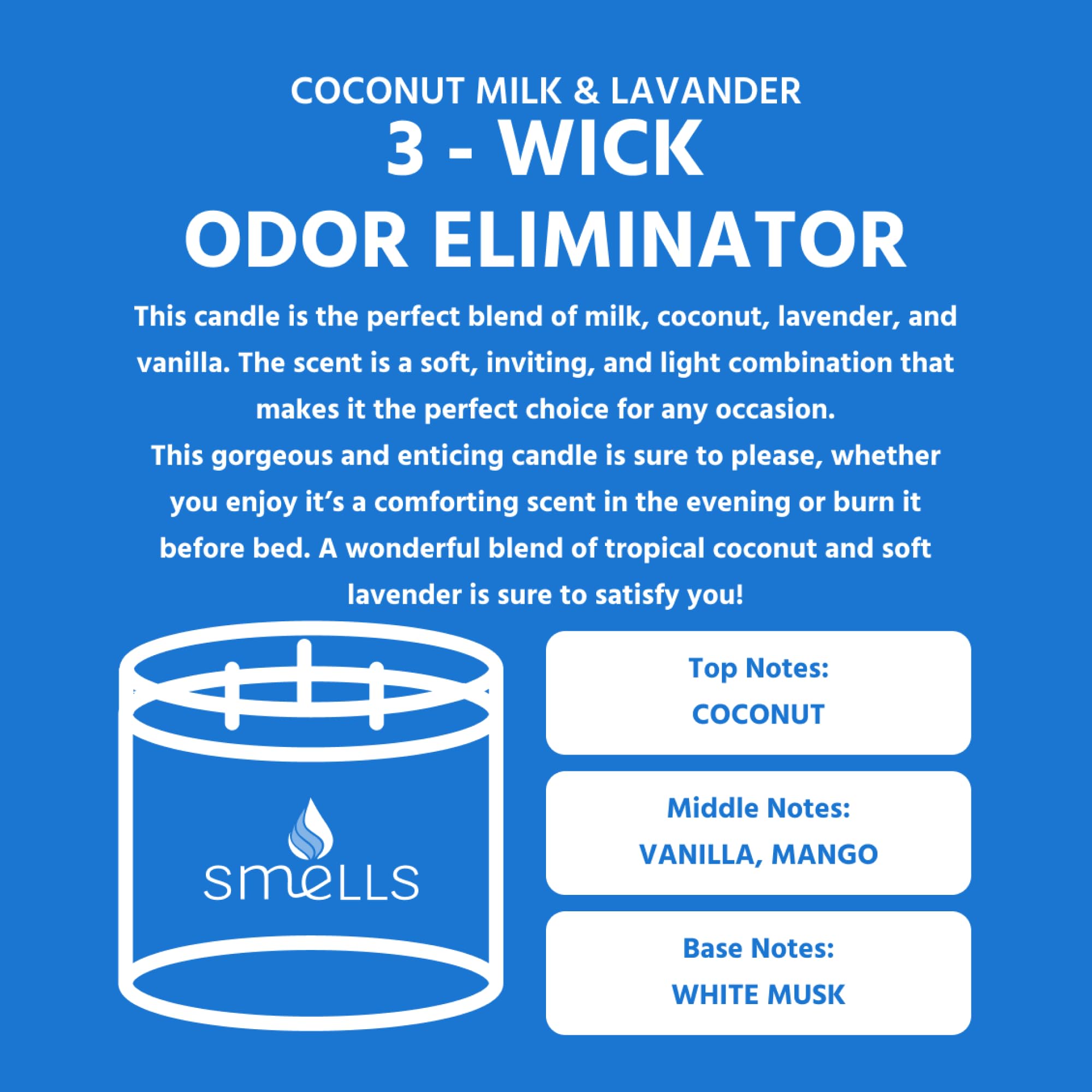 Smells - Odor Eliminator - Premium Soy Wax Jar Scented Candle 12oz. and 16oz. - 100% Cotton Single Wick SmellS