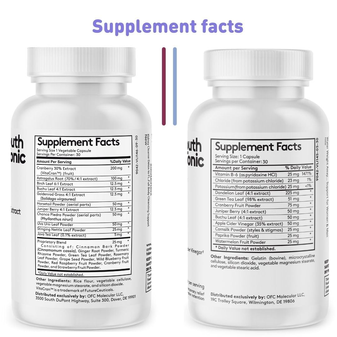 Youth & Tonic Daily Water Retention Pills for Kidney Cleanse Swelling and Excess Body Fluid
