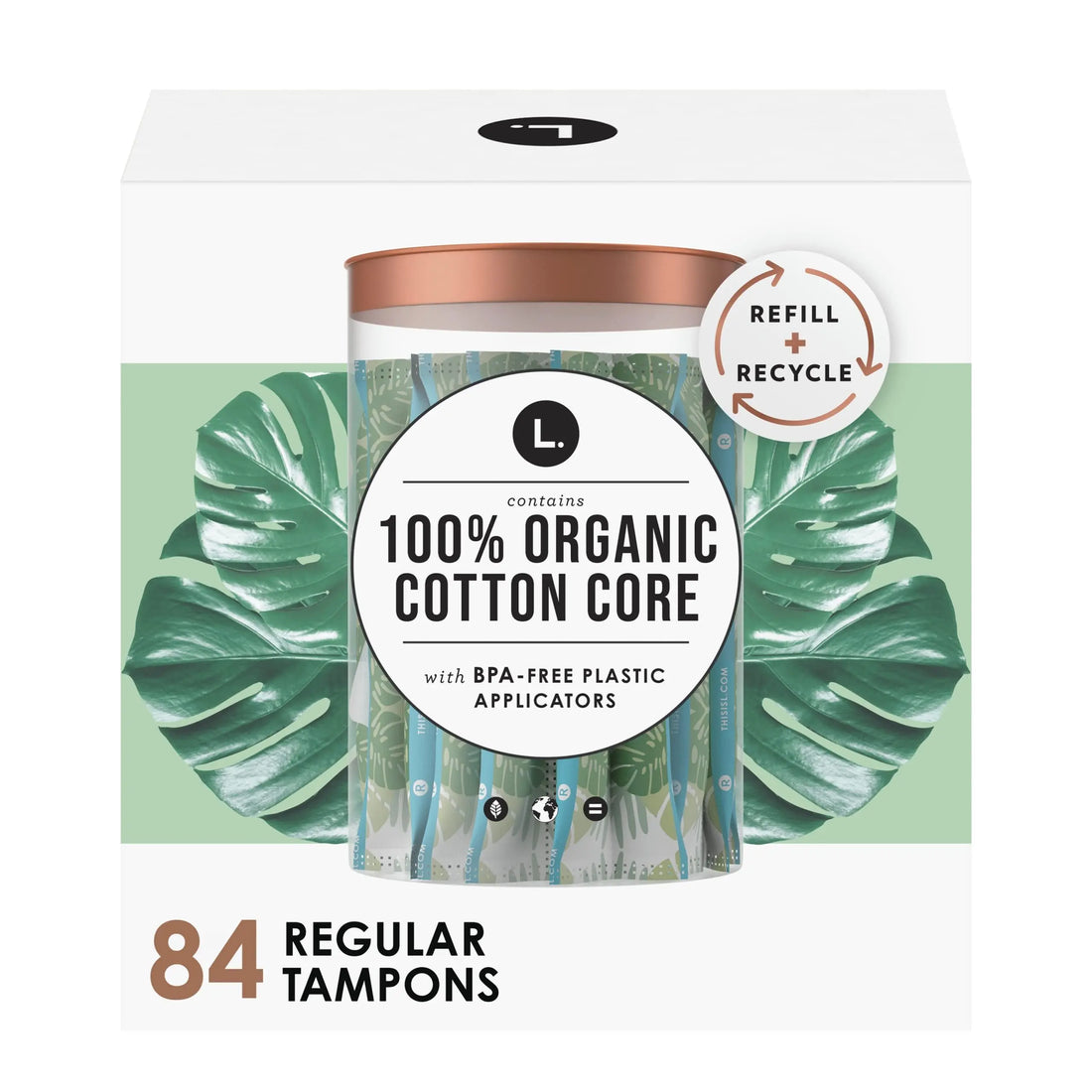 L. Organic Cotton Tampons - Regular 42 Count x 2 Packs (84 Count Total) (Packaging May Vary)