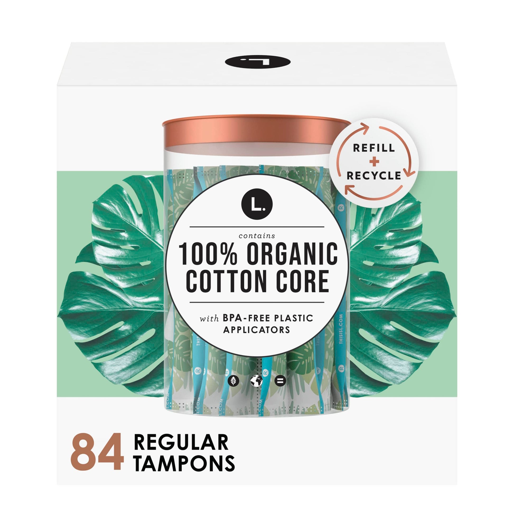 L. Organic Cotton Tampons - Regular 42 Count x 2 Packs (84 Count Total) (Packaging May Vary)