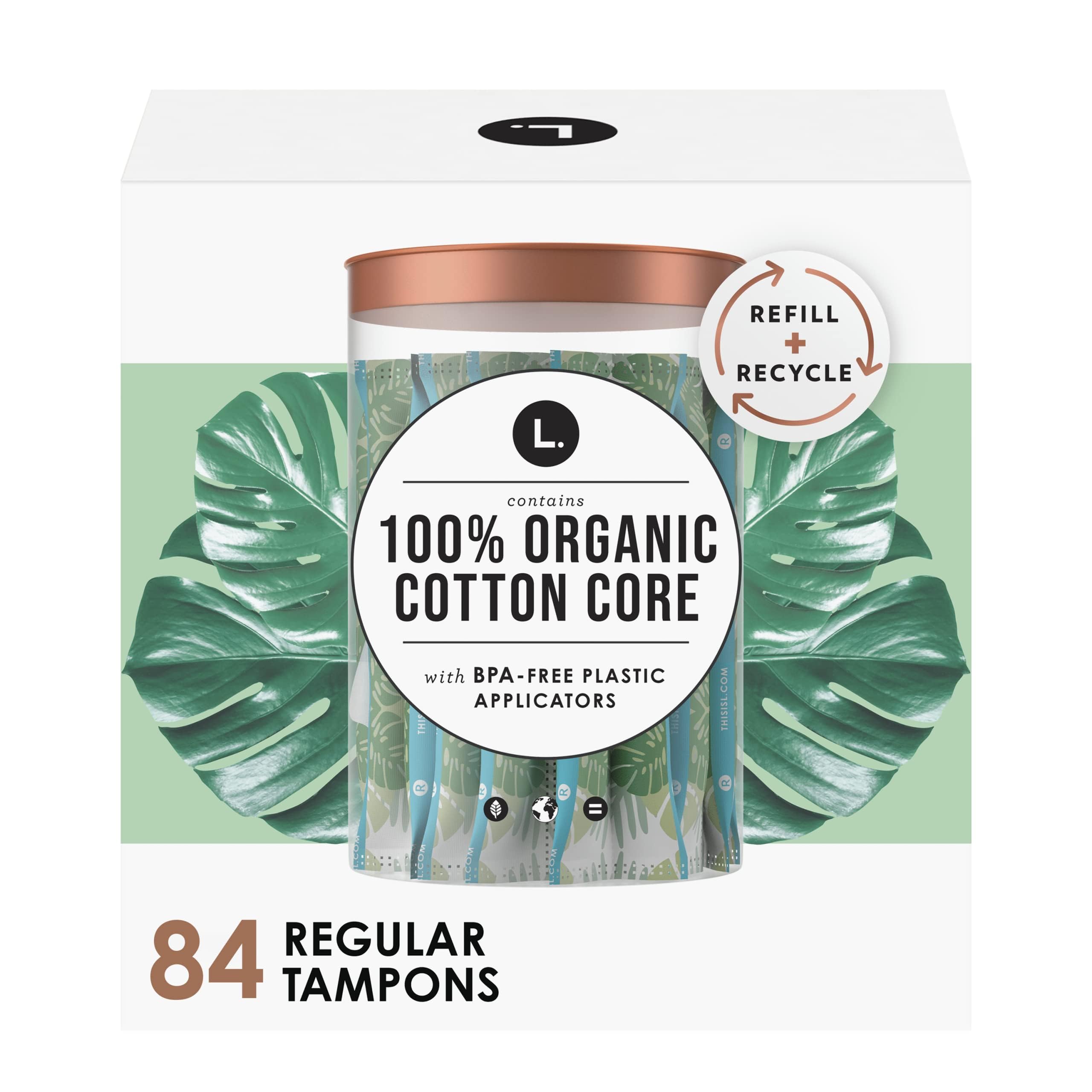 L. Organic Cotton Tampons - Regular 42 Count x 2 Packs (84 Count Total) (Packaging May Vary)