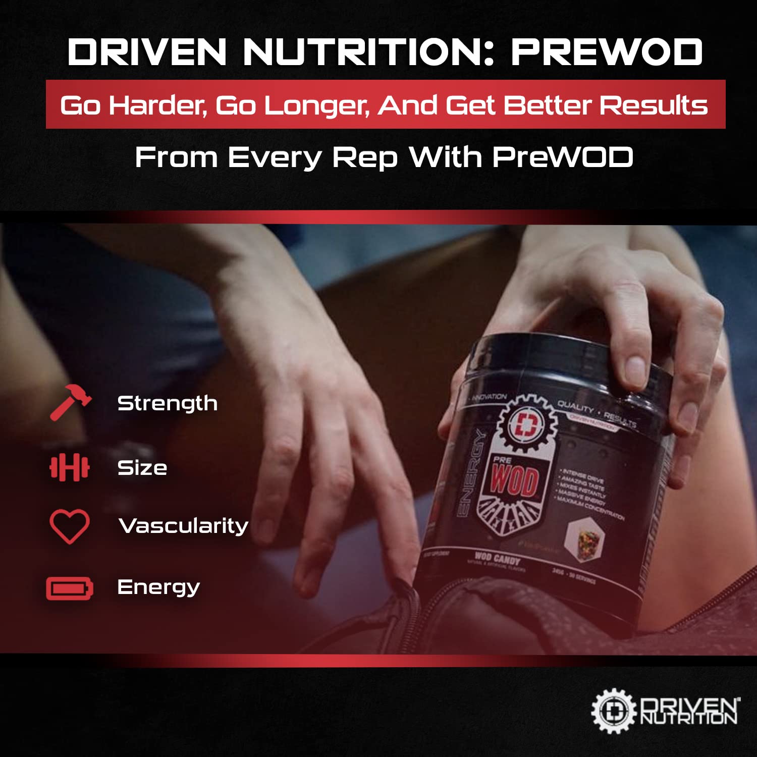 Driven PREWOD Energy Matrix, 50 Servings - Pre-Workout Supplement with Caffeine & Beta-Alanine - Energy, Focus, Strength, & Endurance for High-Intensity Training & Weight Lifting - Cherry Lime