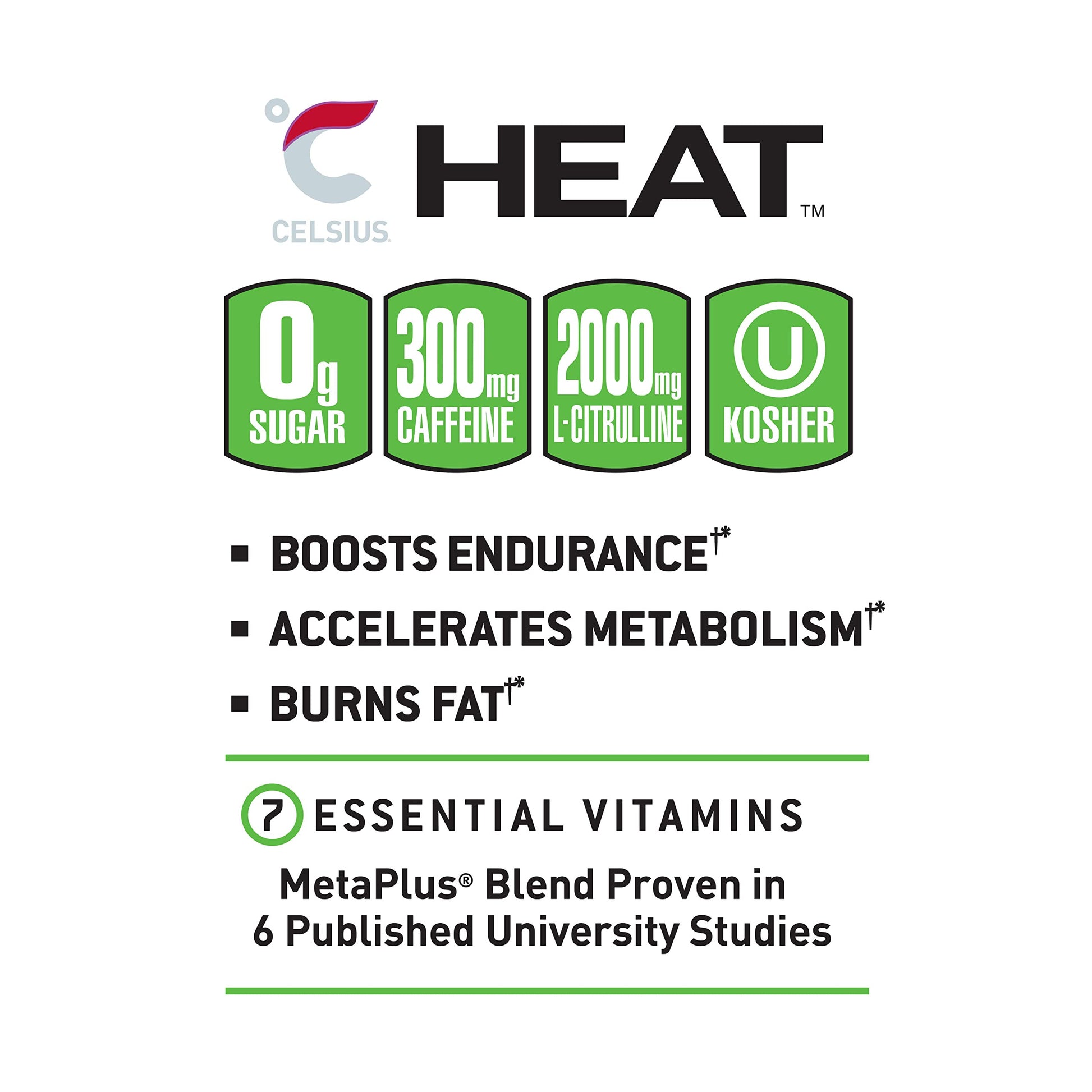 CELSIUS HEAT Performance Energy Drink, Cherry Lime, 16 Fl Oz (Pack of 12) CELSIUS