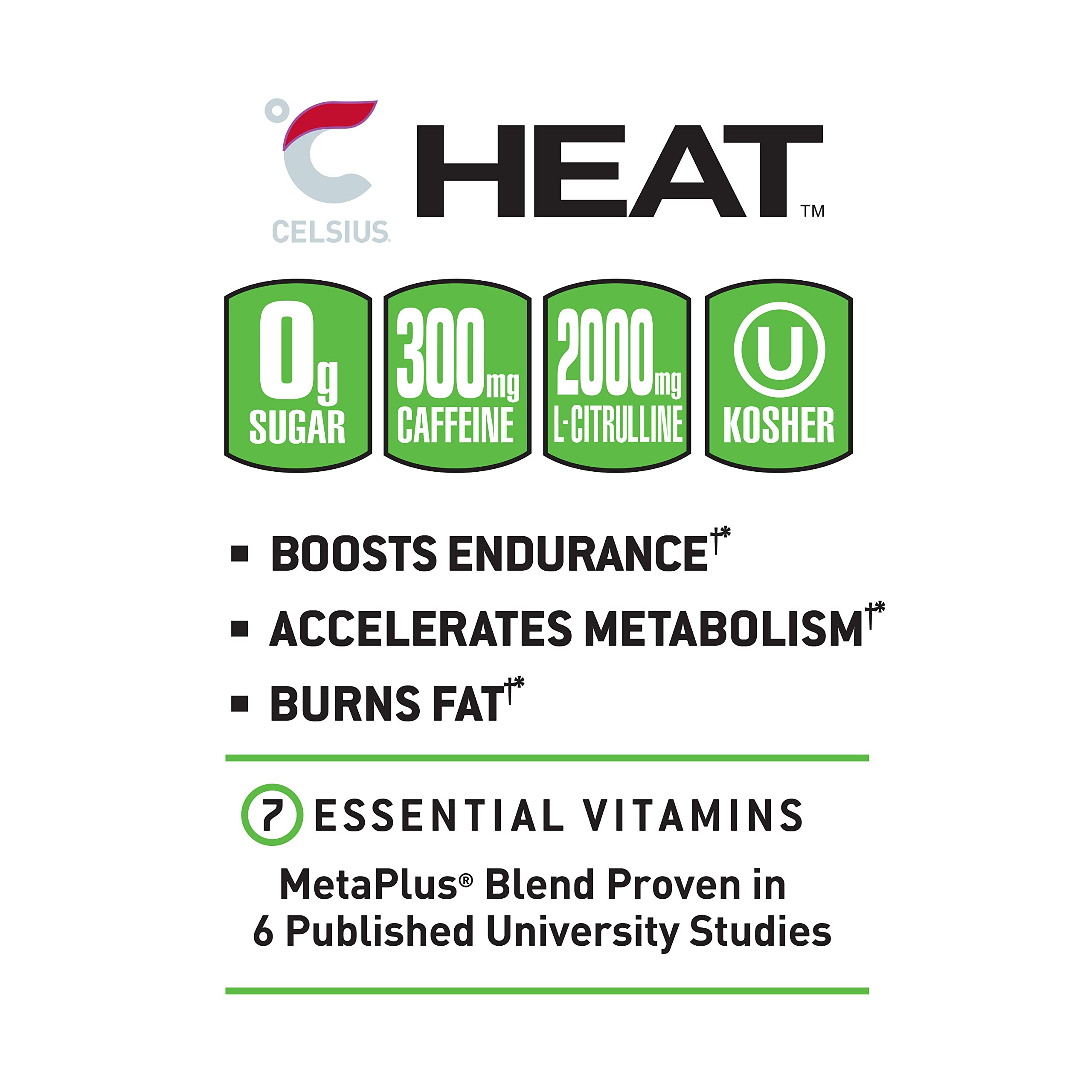 CELSIUS HEAT Performance Energy Drink, Cherry Lime, 16 Fl Oz (Pack of 12) CELSIUS