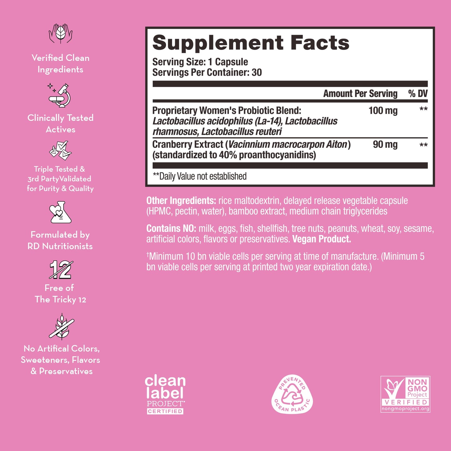 HUM Private Party Pills - Vaginal Probiotics for Women's Ph Balance with Cranberry