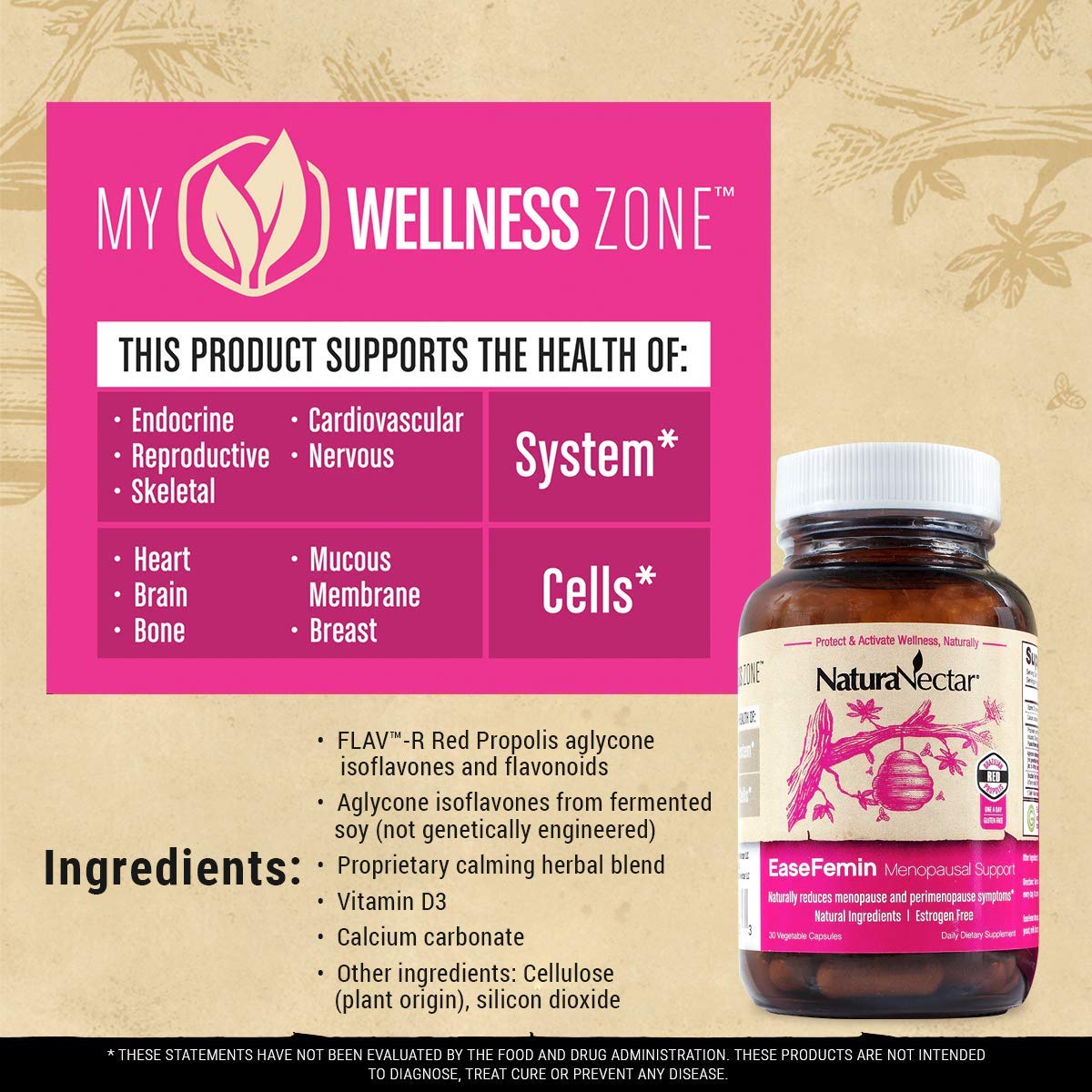 NaturaNectar EaseFemin Menopause Support for Hot Flashes, Night Sweats, and Irritability NaturaNectar