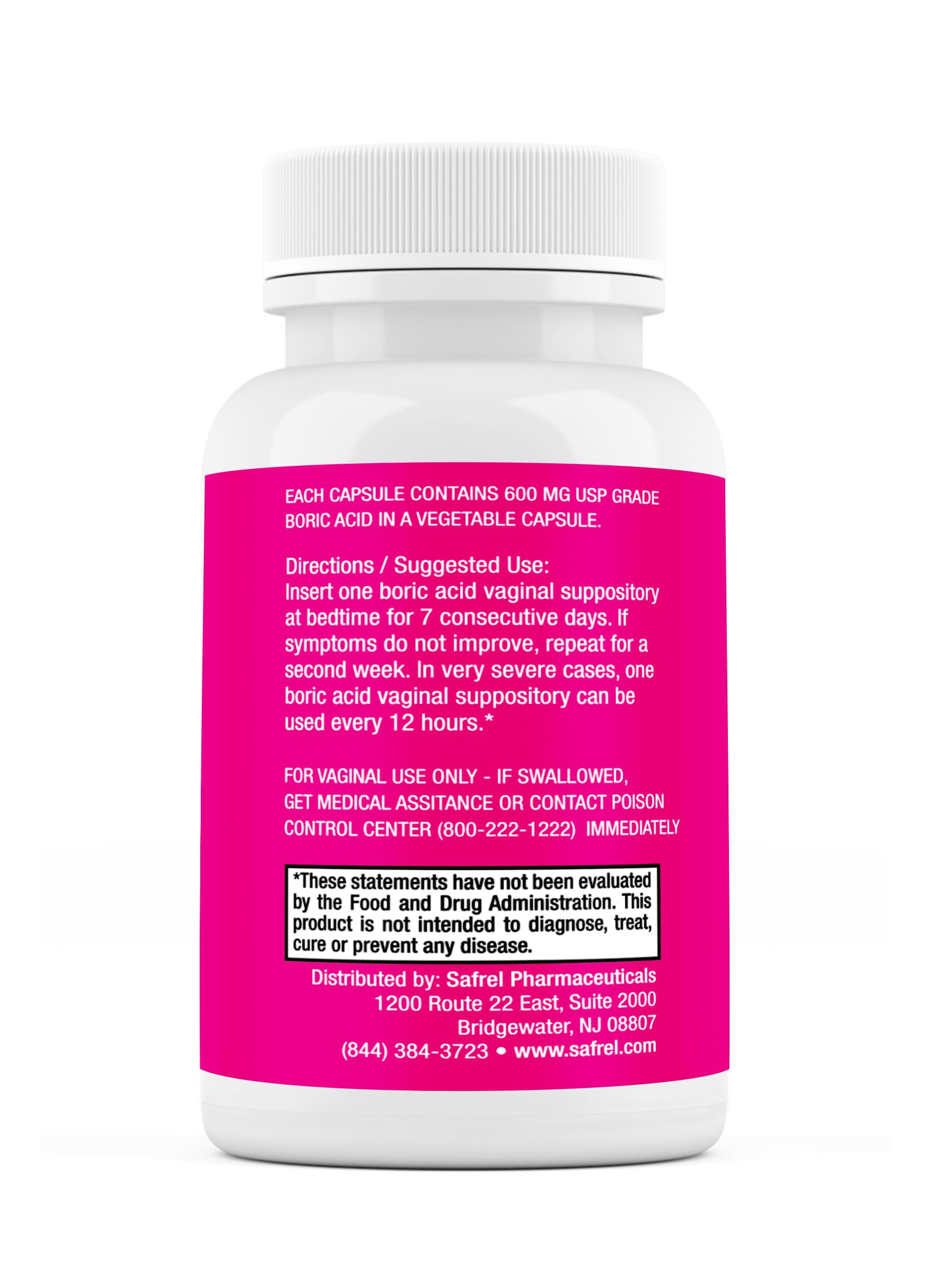 Safrel Boric Acid Vaginal Suppositories - 100% Pure Made in USA - Intimate Health Support Safrel