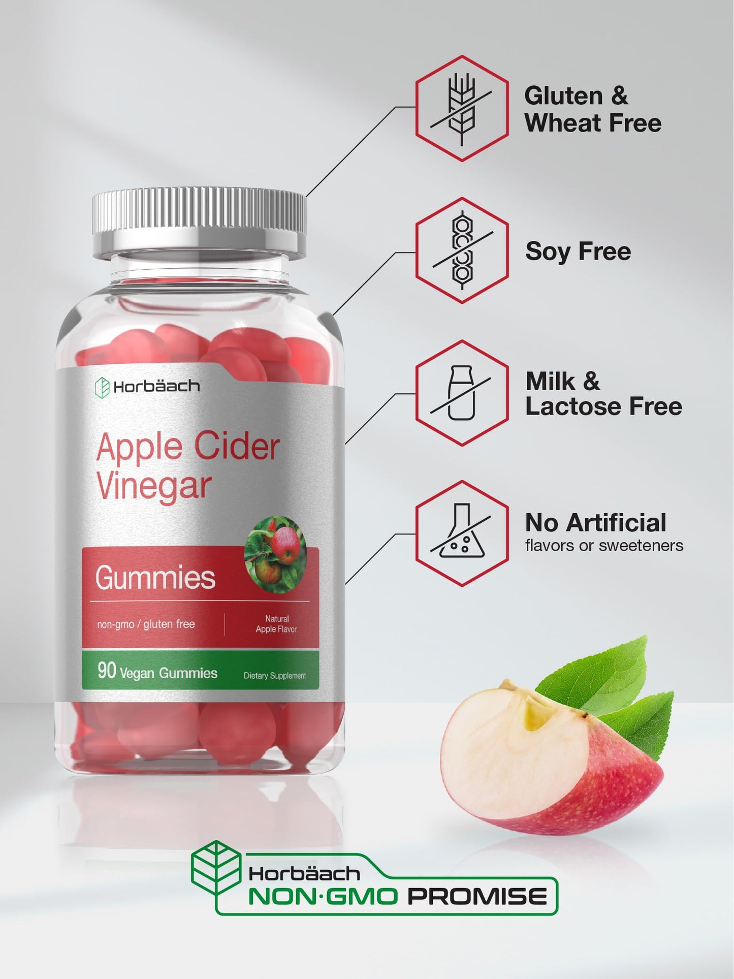 Vegan Apple Cider Vinegar Gummies | 90 Count | ACV Supplement | Natural Apple Flavor