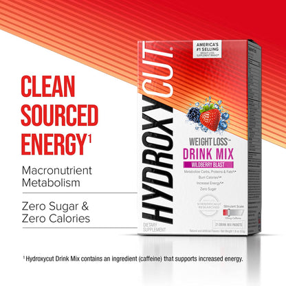 Hydroxycut Drink Mix | Energy Drink Powder | Wildberry Blast, 21 Packets, 2 Packs