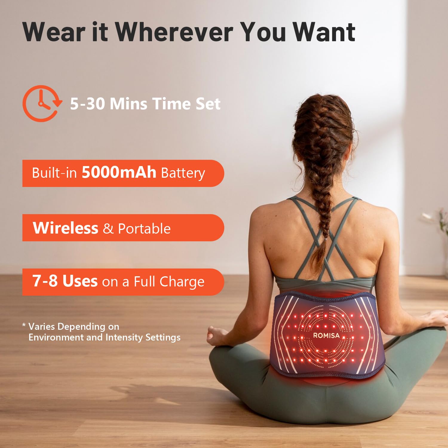 ROMISA Red Light Therapy Belt - Infrared Light Therapy Vibration Rechargeable 660nm&850nm ROMISA