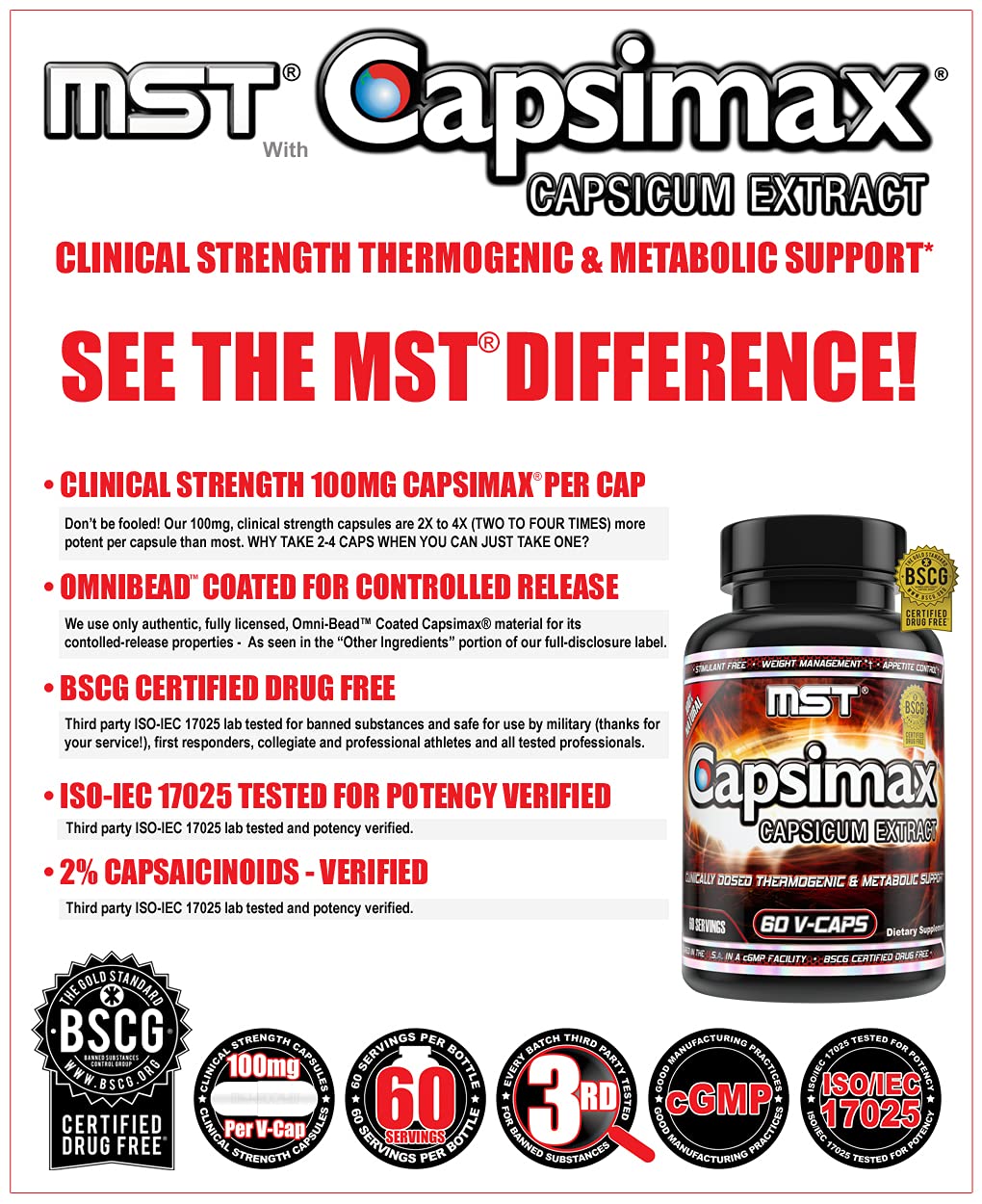MST Capsimax Supplement 100mg V Capsules, 60 Servings Clinically Dosed Weight Management MST