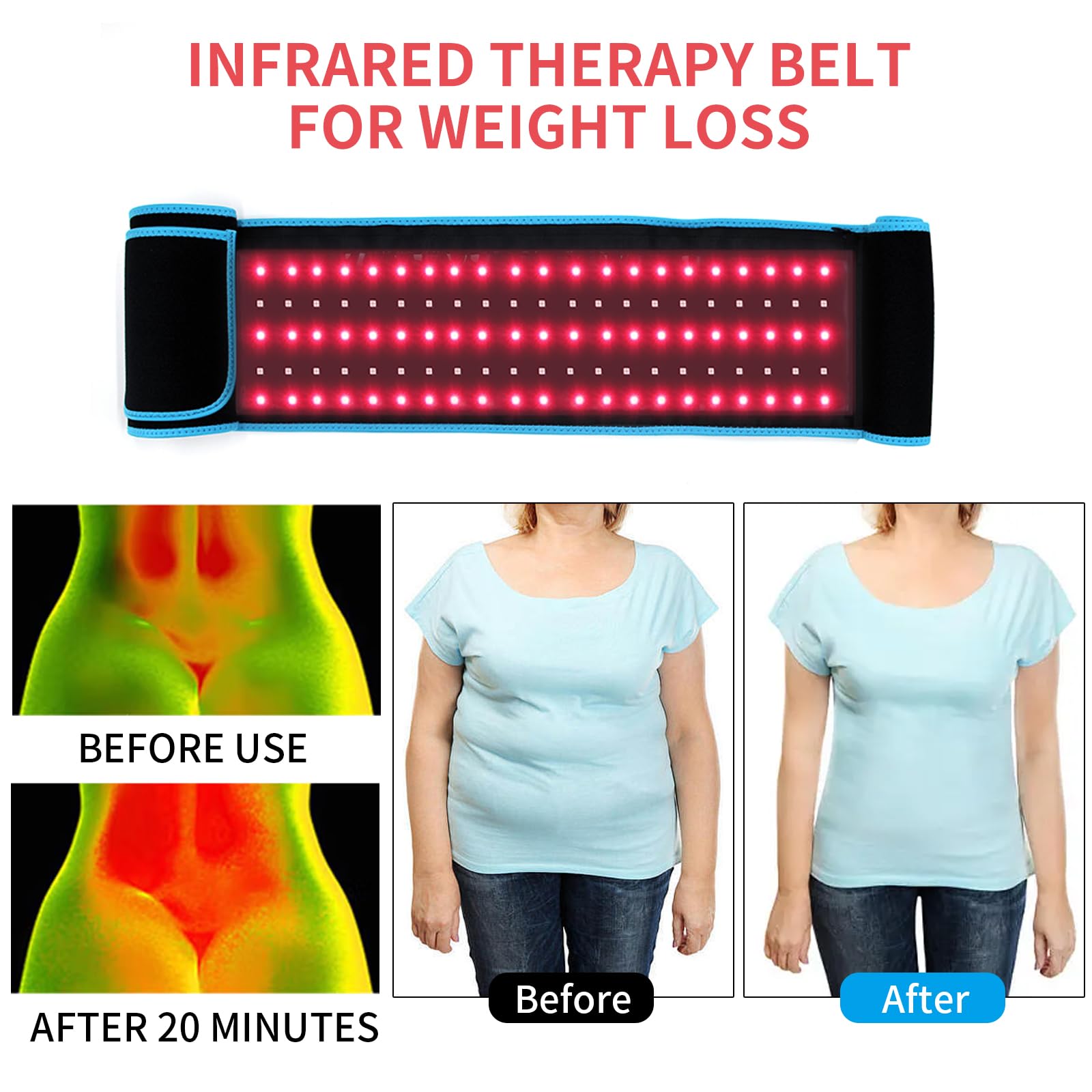 Red Light Infrared Therapy Belt: Pain Relief Device LED Red Light Therapy Lamp Near Body Large Pad Wrap ADVARAYS