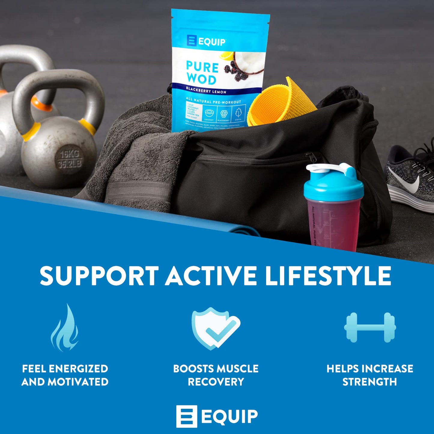 Equip Foods PureWOD All Natural Pre-Workout Powder - 200mg Green Tea Caffeine, BCAA