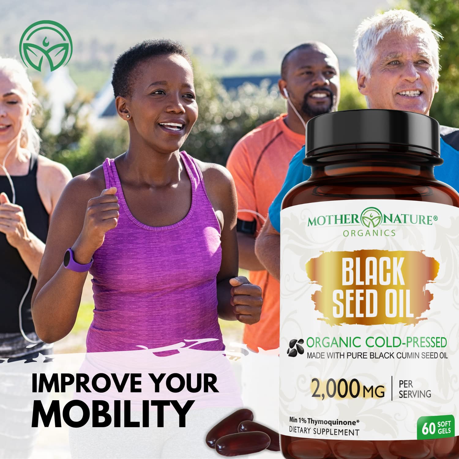 Organic Black Seed Oil 2000mg - 60 Softgel Capsules (Non-GMO) Premium Cold-Pressed Mother Nature Organics Superfoods for Organic Living