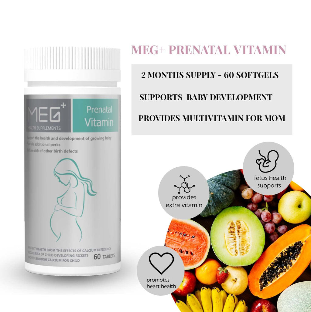 MEG+ Prenatal Supplement DHA Calcium Vitamin | 2-Month Supply 180 Counts |Omega-3 DHA Algal