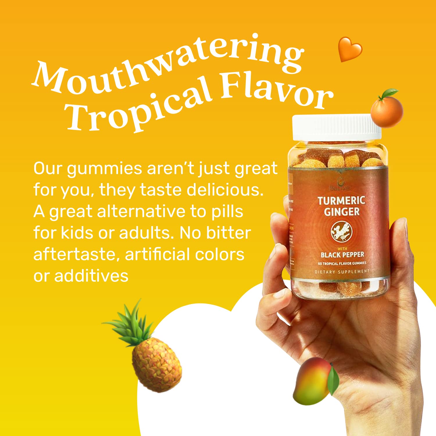 BeLive Turmeric Curcumin with Black Pepper & Ginger - 60 Gummies I Turmeric and Ginger BeLive