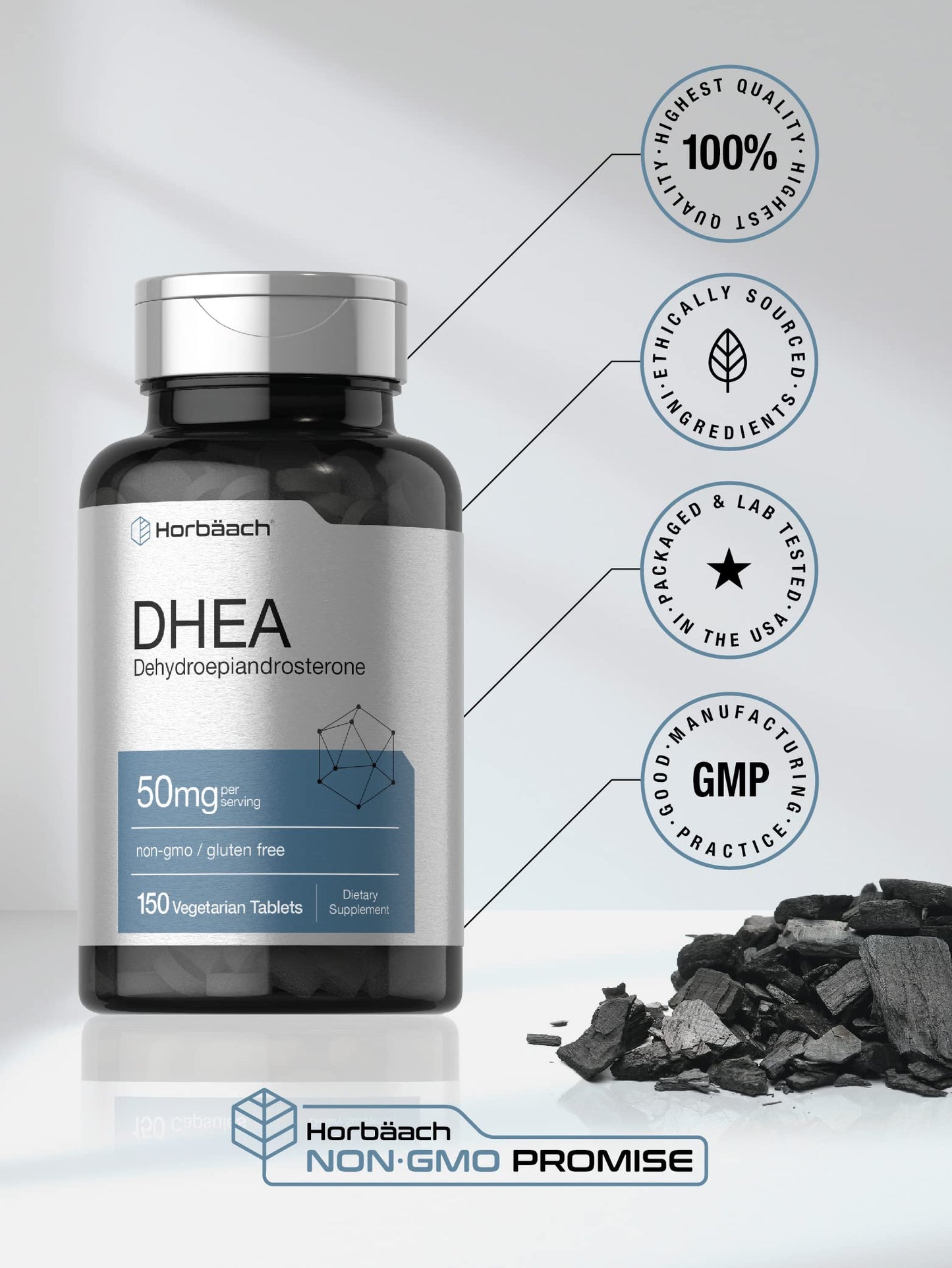 DHEA 50mg 150 Tablets | Non-GMO, Gluten Free Supplement | by Horbaach