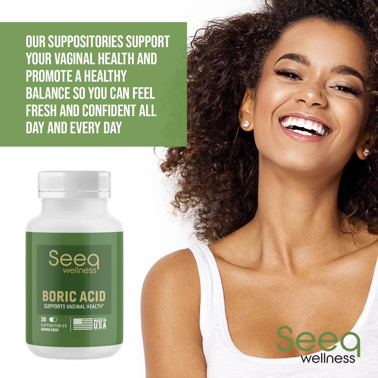 Seeq Wellness Boric Acid Vaginal Suppositories - Helps Support Odor Control and Balance Vaginal PH Seeq Wellness