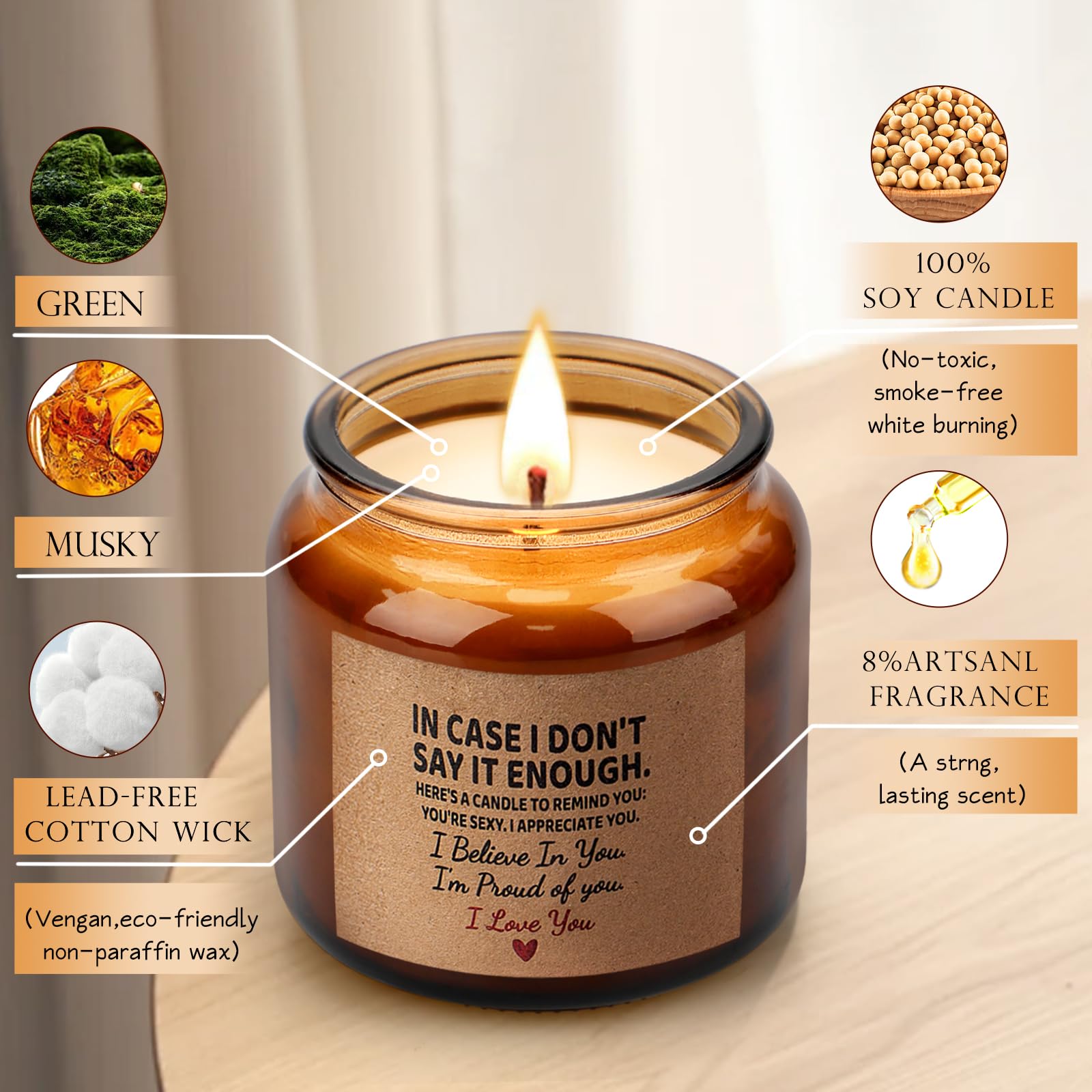 Candle Amber Moss Scented, Valentines Day Gifts for Her Girlfriend Wife, Romantic Anniversary YINUO LIGHT