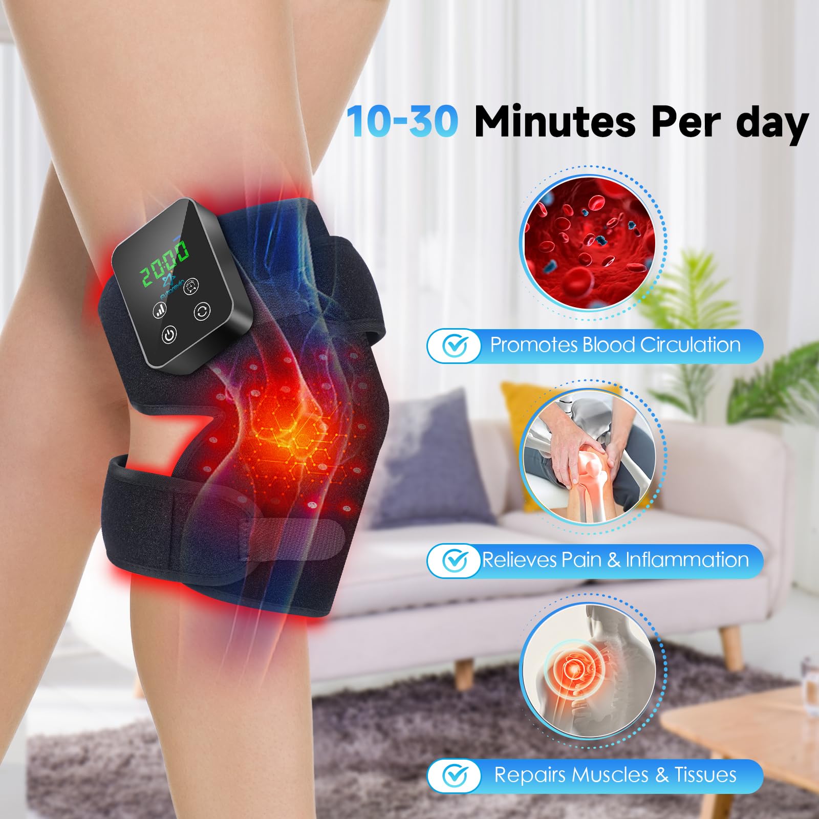 Red Light Therapy Knee Brace: Pain Relief Infrared Heating Pad 72 LED Heat Lamp Pain Relief Astarexin