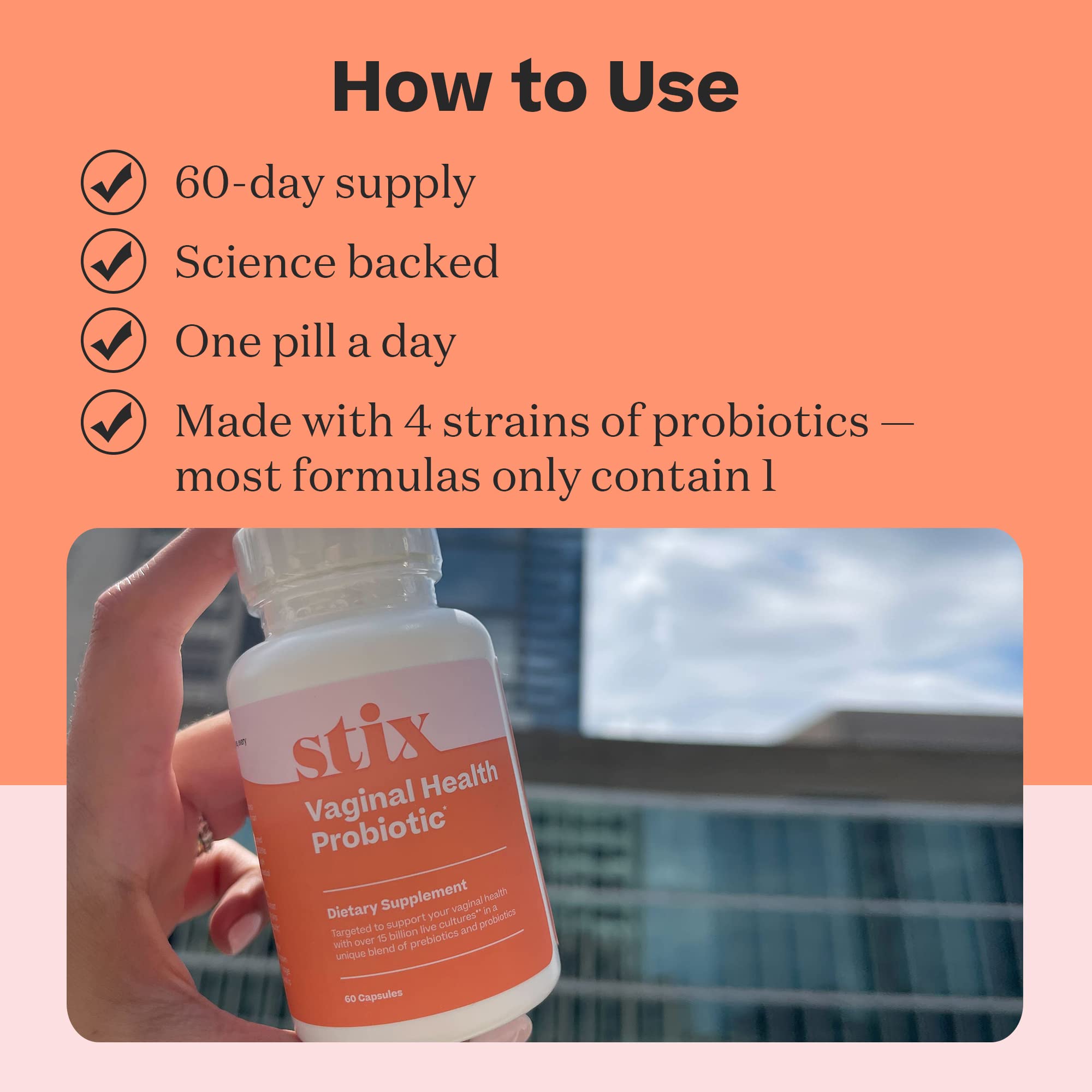 Stix Vaginal Health Probiotic & 3-Day Yeast Infection Treatment - Maintain pH Balance, Vaginal Microbiome Get Stix