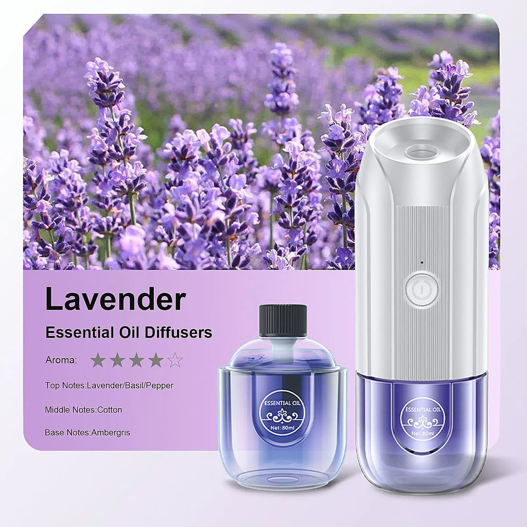 Mini Essential Oil Diffuser, Ultrasonic Mist Air Fresheners for Home with 80 ml Lavender Essential Oils DIUFJAG