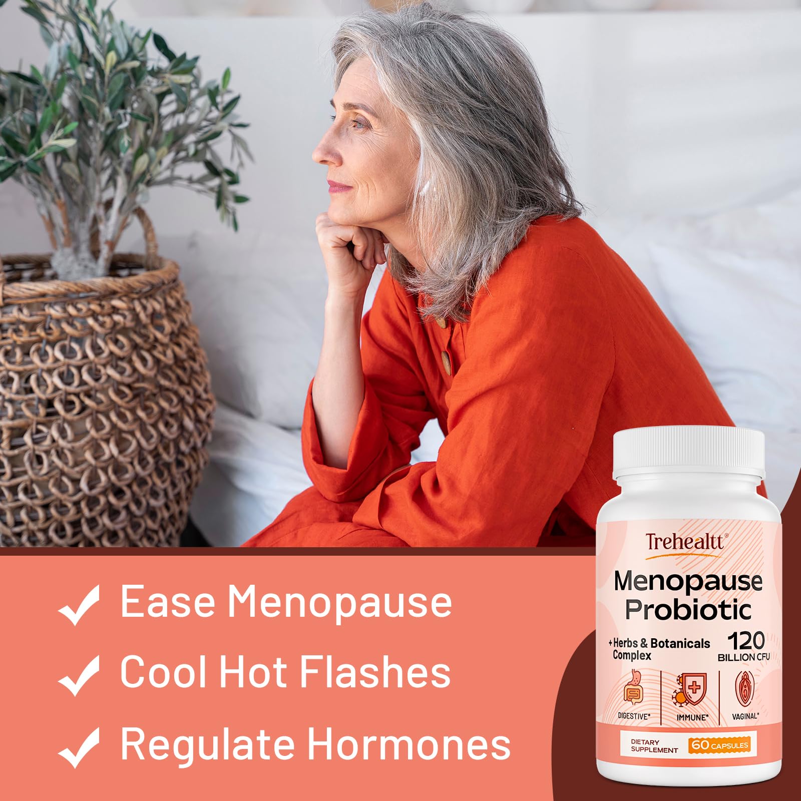 Menopause supplements for women, 120 Billion CFU Probiotic, 13-in-1 Herbs & Botanicals Complex Trehealtt