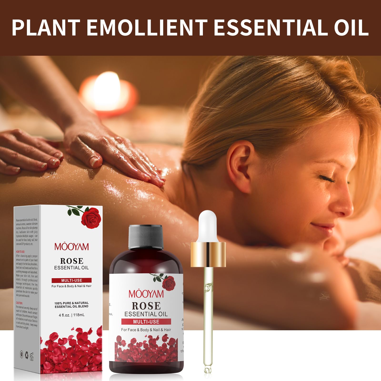 Rose Essential Oil Pure Rose Oil for Face 4OZ/118ML Organic Essential Oils for Diffuser Home Bedroom YAFUSIPE