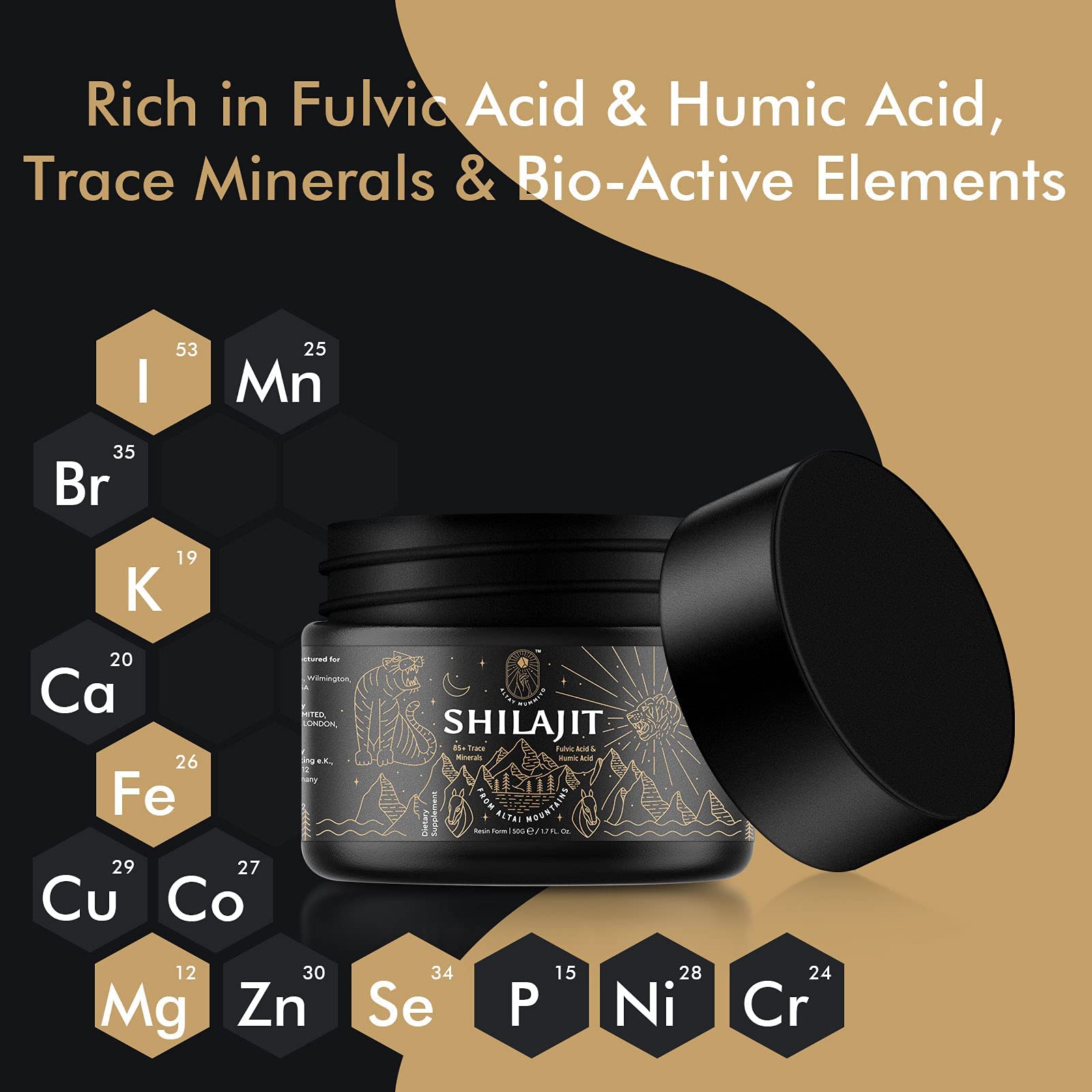 Shilajit Resin with Fulvic Acid & Trace Minerals, Original Siberian Pure Shilajit with 85+ Humic ALTAY MUMMIYO