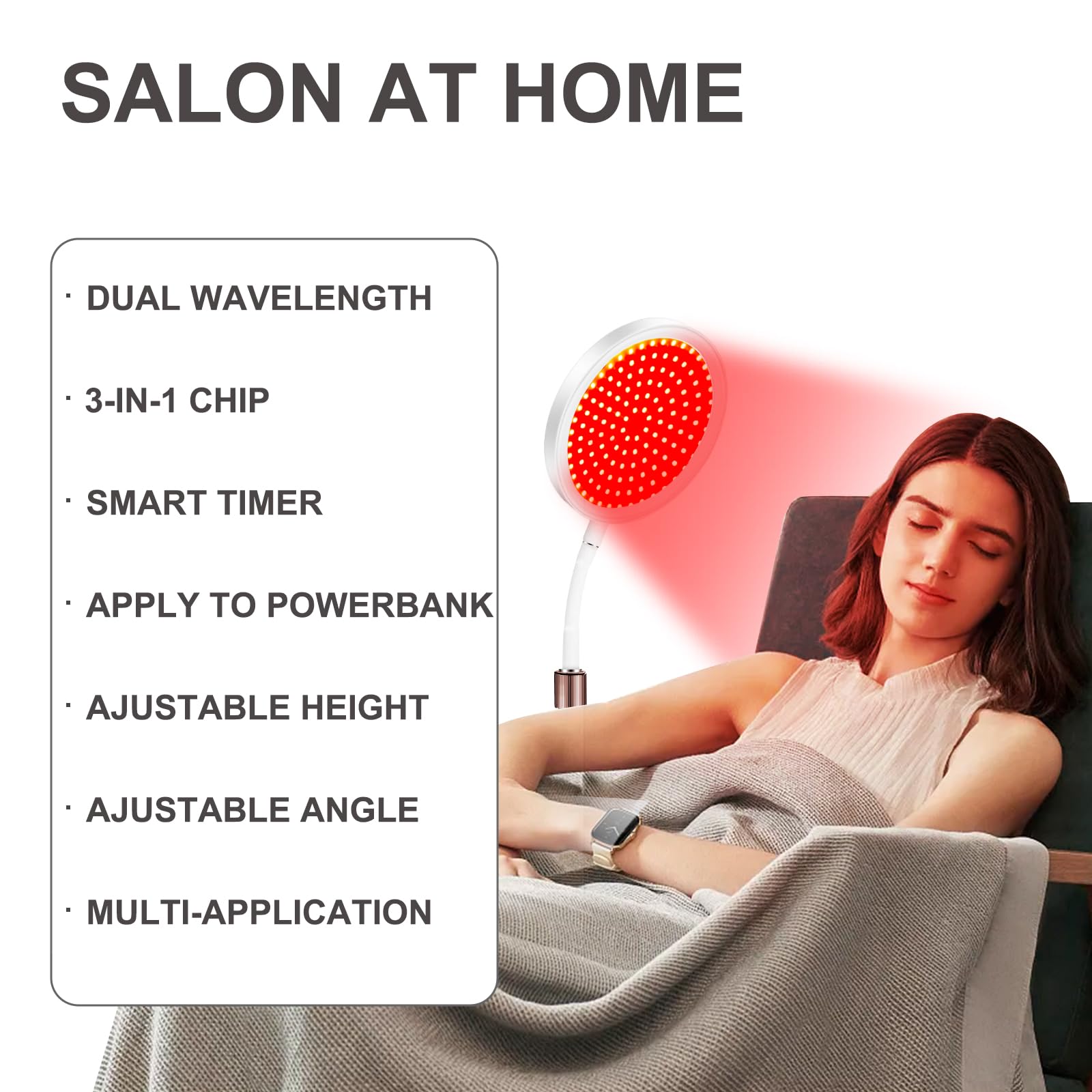 Red Light Lamp with Base, 660nm Red Light & 850nm Near Infrared Red Light Lamp with Timer Devowellte