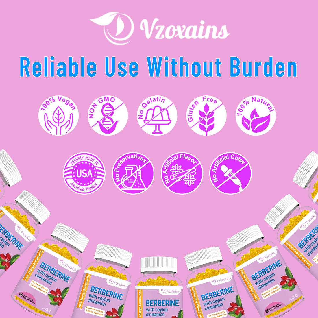 2 Pack Berberine with Ceylon Cinnamon Gummies, 2000mg High Potency Berberine HCI 