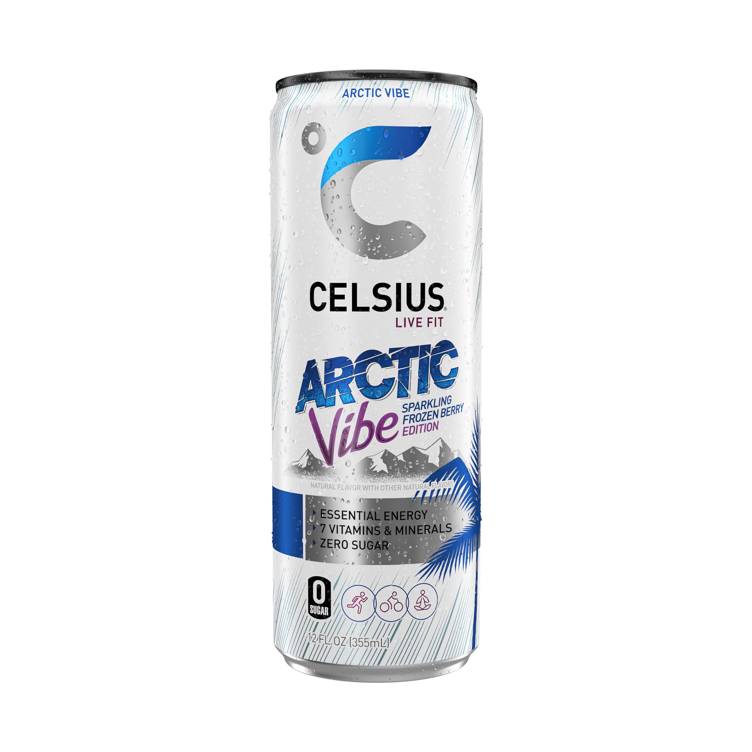 CELSIUS Arctic Vibe Sparkling Frozen Berry, Functional Essential Energy Drink, 12 Fl Oz CELSIUS