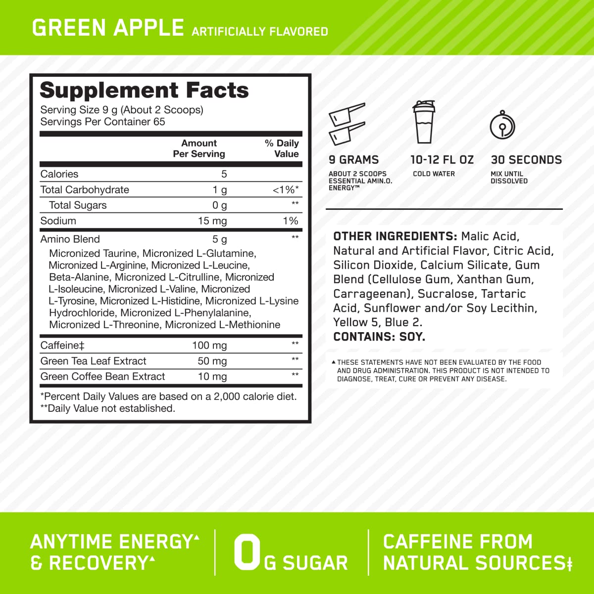 Optimum Nutrition Amino Energy with Green Tea and Green Coffee Extract, Flavor Optimum Nutrition