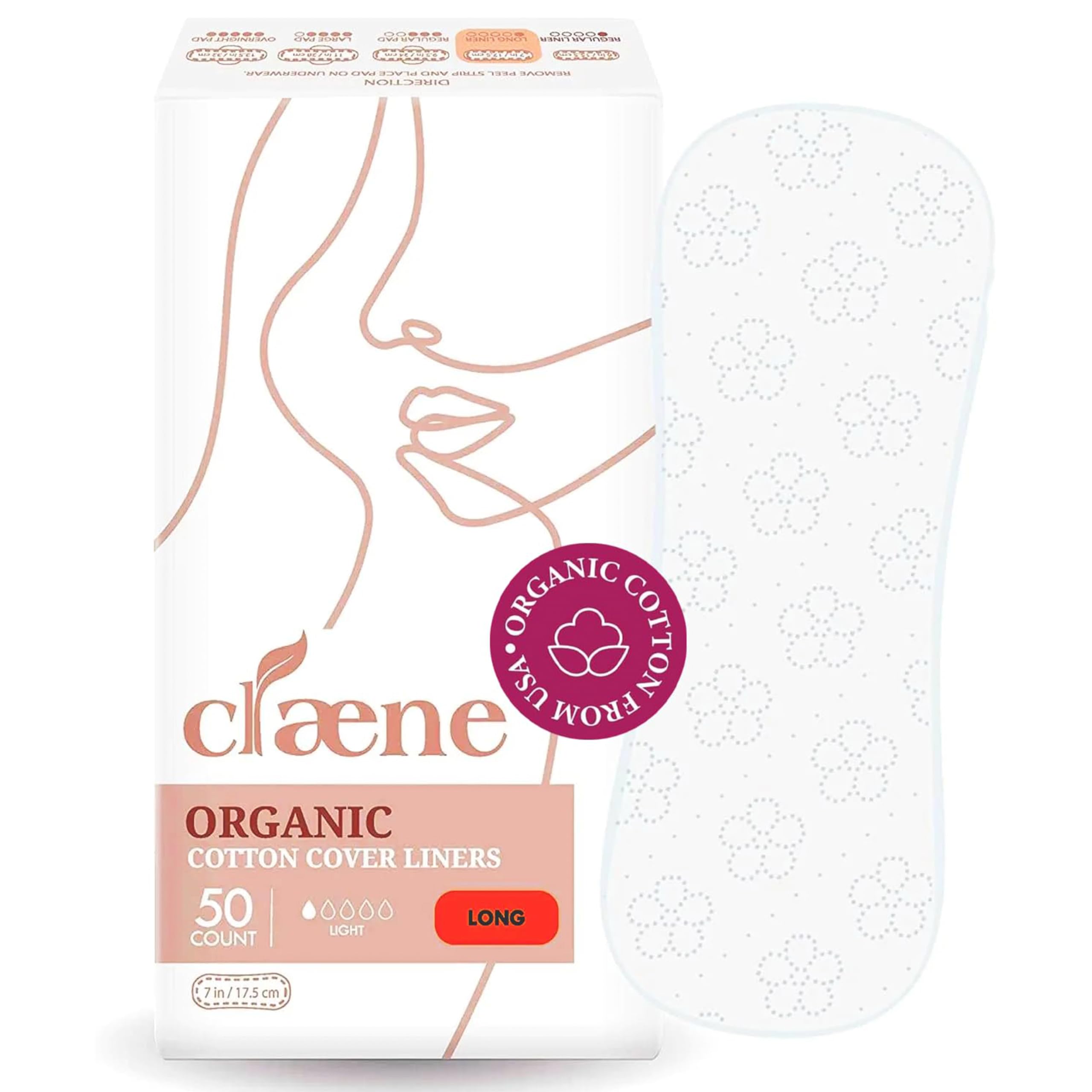 Claene Organic Cotton Panty Liners, Unscented, Thin, Cruelty-Free, Daily, Breathable Organic Panty