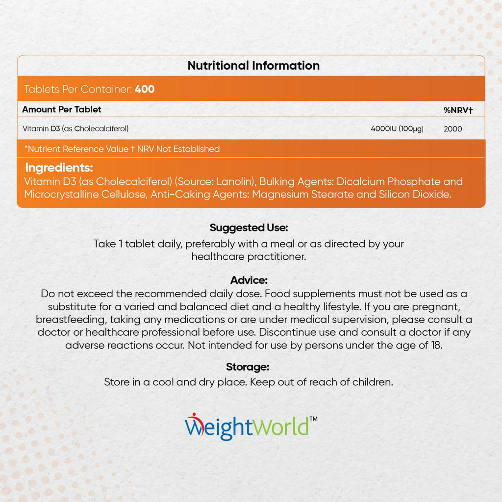 Vitamin D3 4000 IU – 400 High Strength Vitamin D Tablets (1+ Year Supply) – Vegetarian
