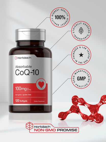 Horbaach CoQ10 100mg Softgels | 120 Count | Non-GMO and Gluten Free Supplement