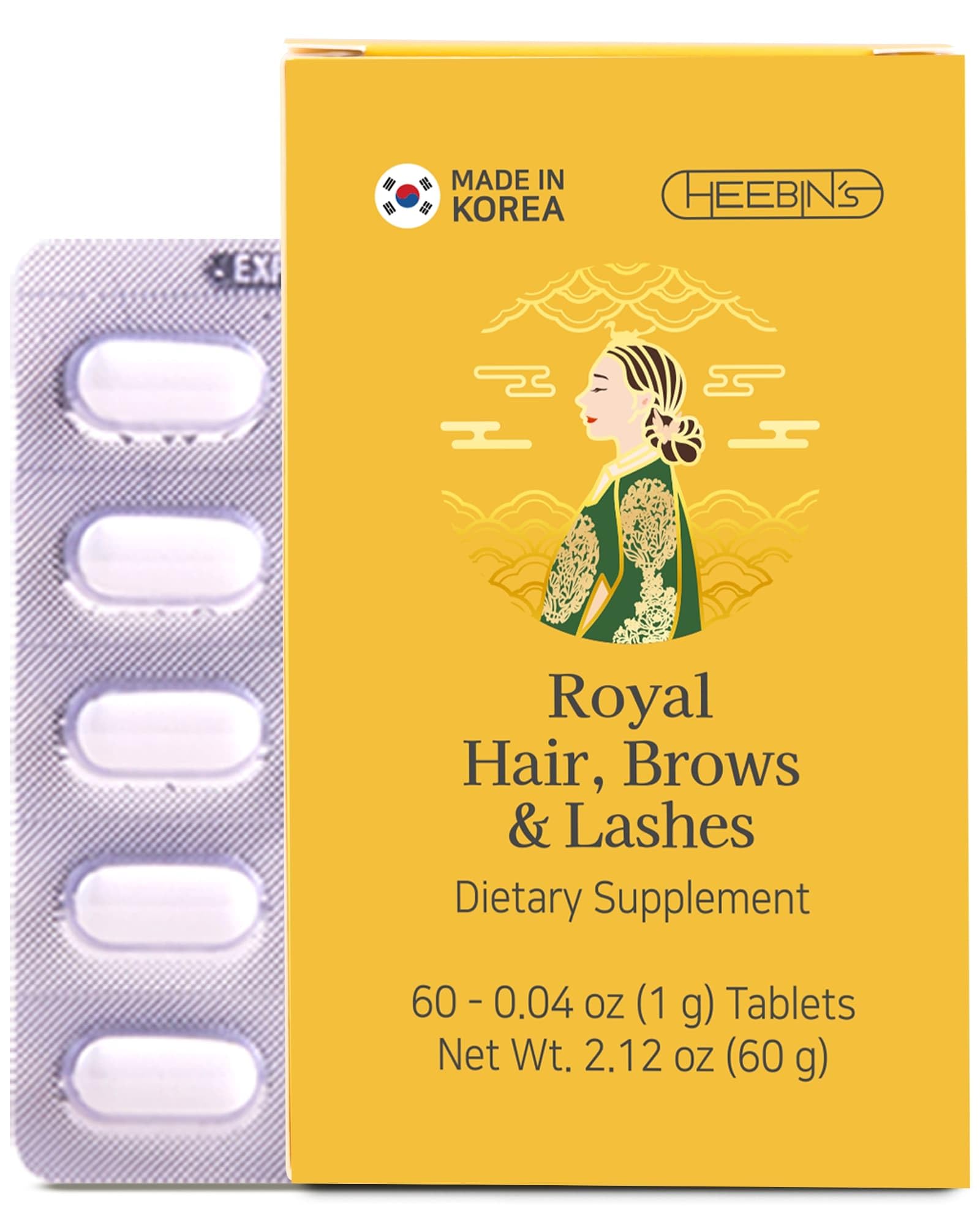 Heebin's Royal Hair, Brows & Lashes, Hair Growth Vitamins with Biotin 4000 mcg, Collagen
