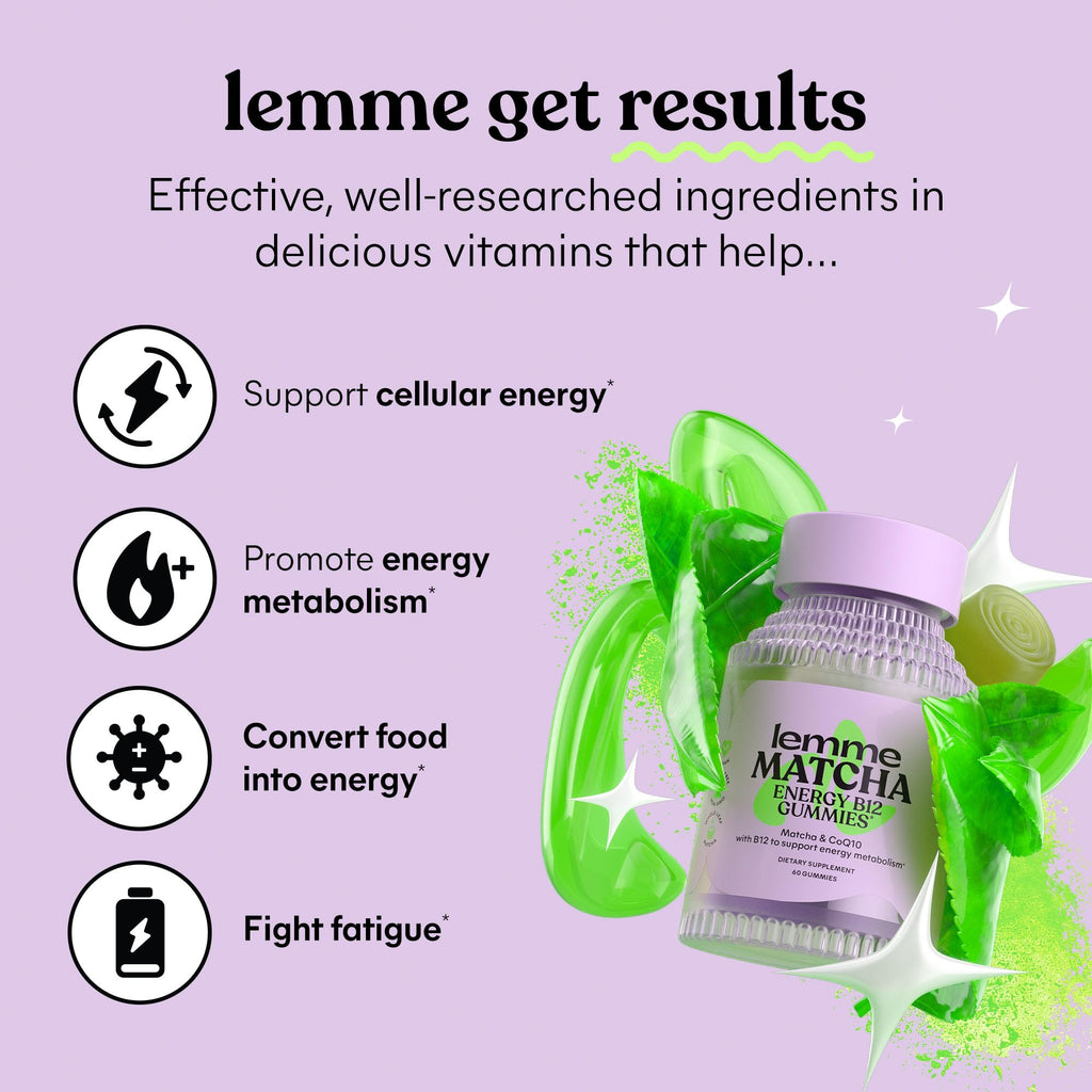 Lemme Matcha Superfood Energy Gummies with Organic Matcha Green Tea, Vitamin B12
