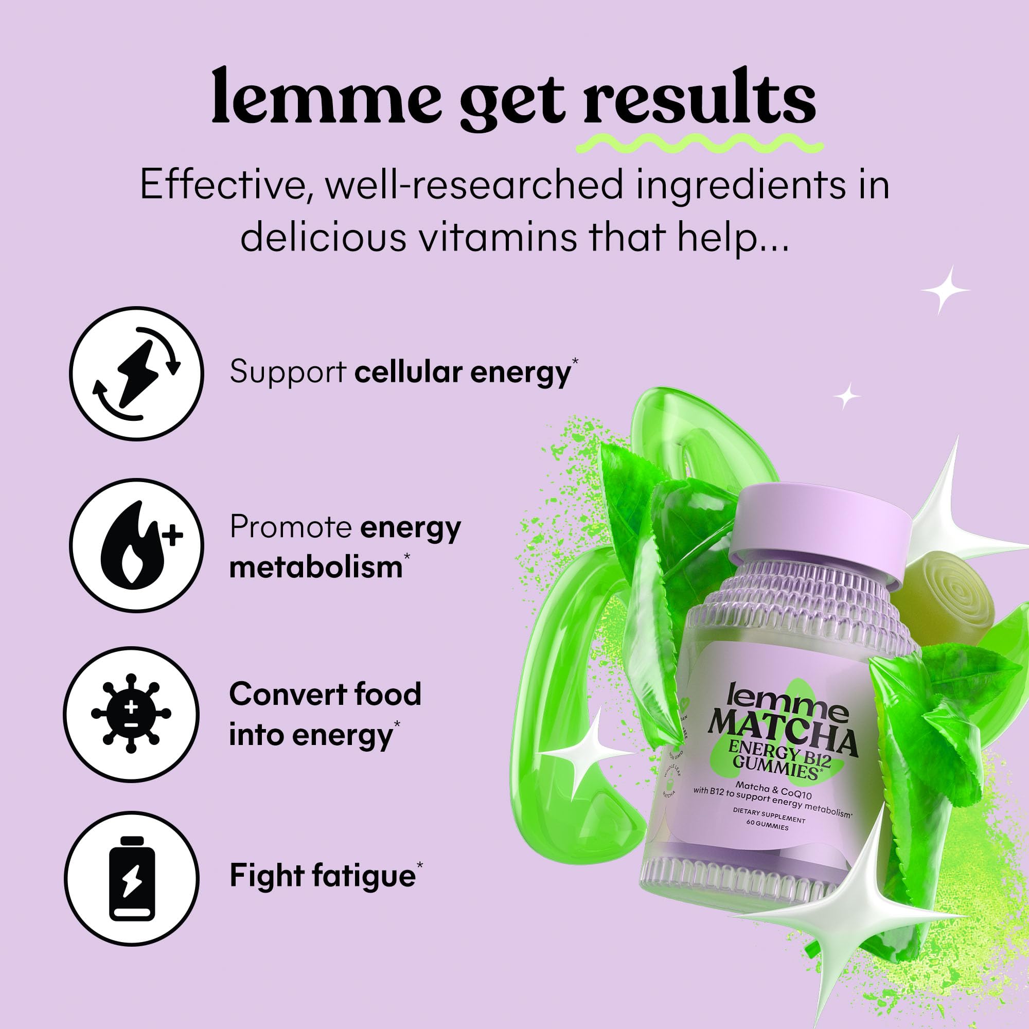 Lemme Matcha Superfood Energy Gummies with Organic Matcha Green Tea, Vitamin B12 Lemme