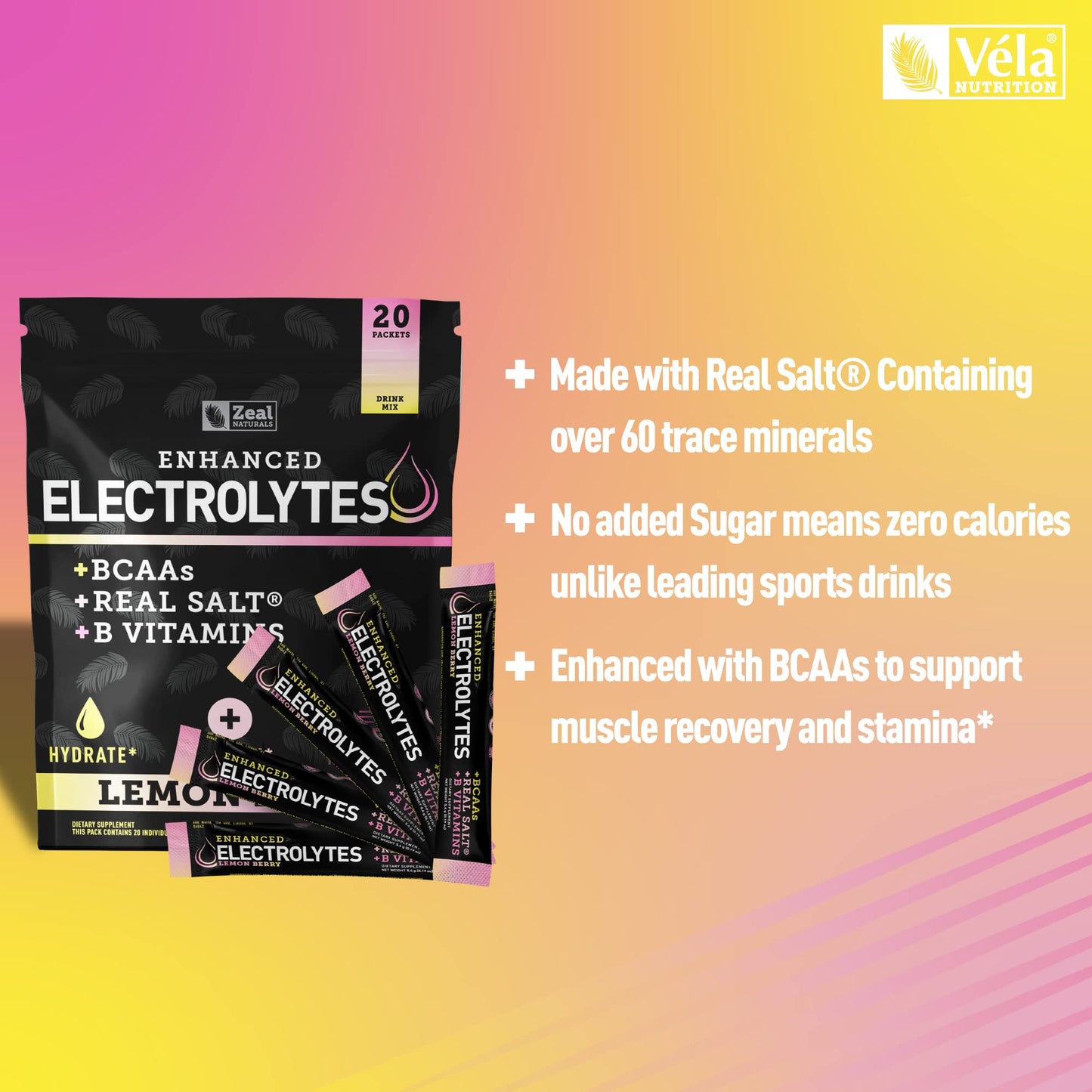 Enhanced Powder Stick Packs (Lemon Berry - 20 Packets) Sugar Free + BCAA B-Vitamins