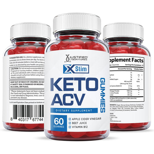 Justified Laboratories (3 Pack X Slim Keto ACV Gummies 1000MG Xslim Vegan Non GMO