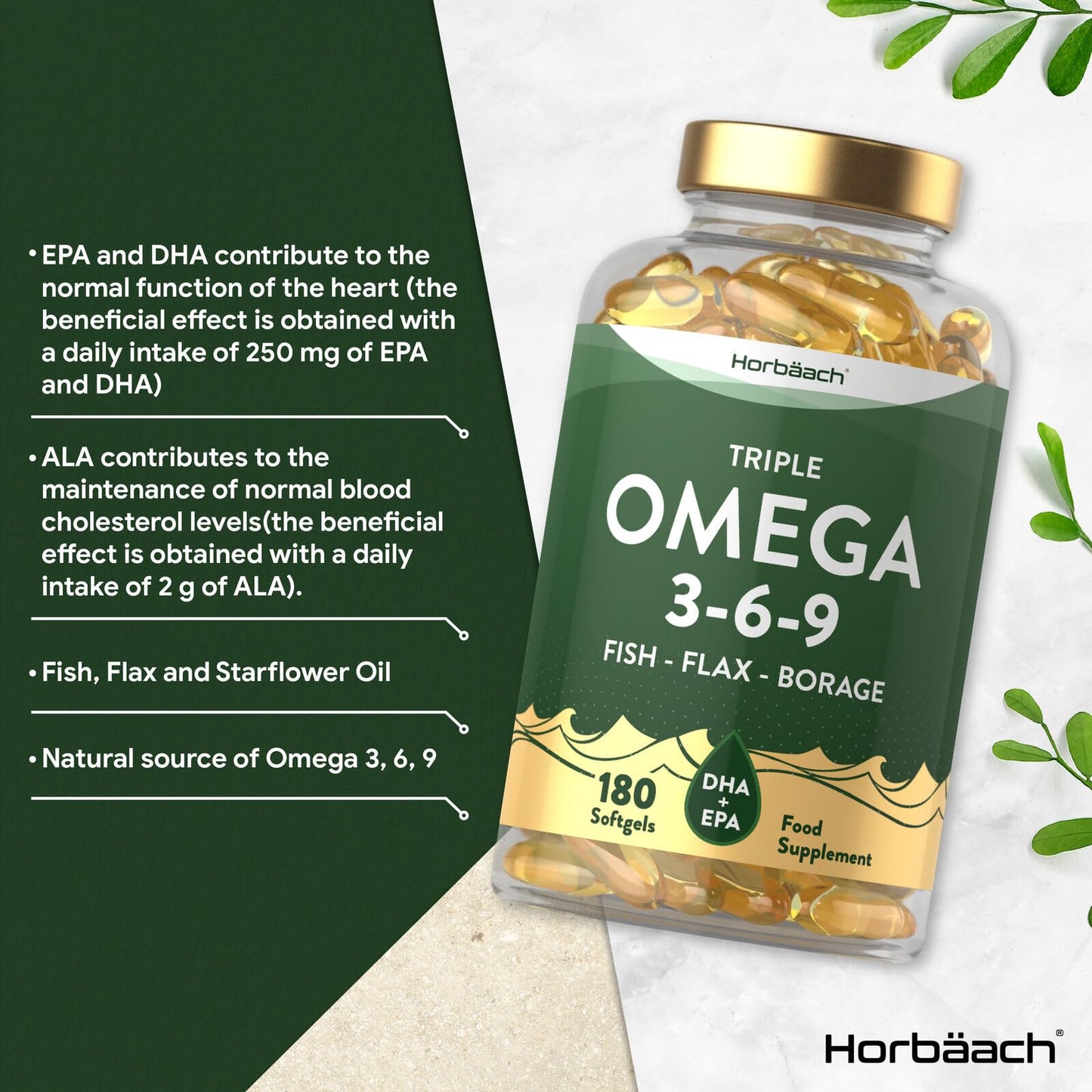 Triple Omega 3 6 9 Capsules | 180 Count | High Strength Supplement with DHA