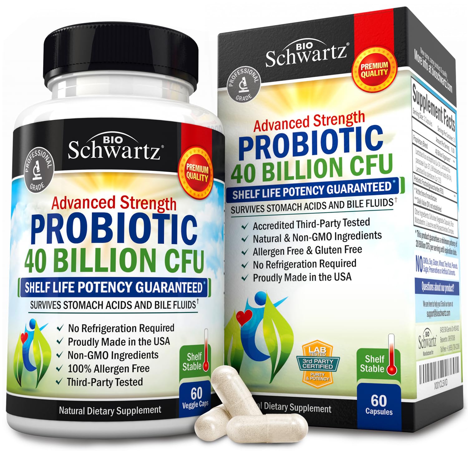 Daily Probiotic Supplement with 40 Billion CFU - Gut Health Complex with Astragalus 