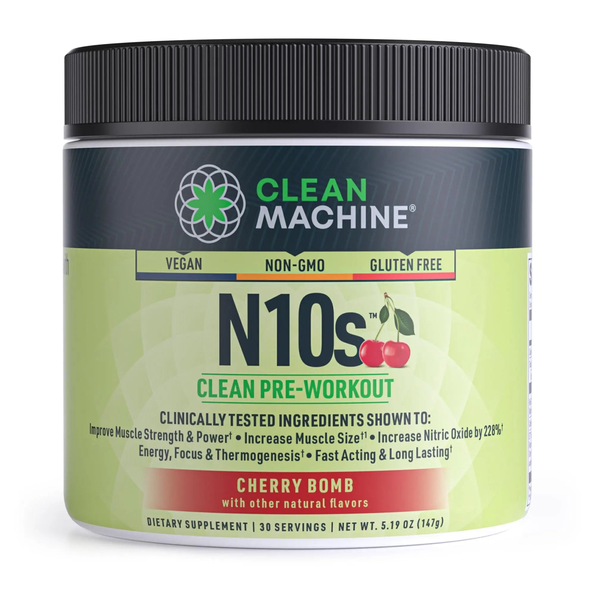 CLEAN MACHINE N10s - Plant Based Vegan Preworkout Powder - 3 Clinically Tested