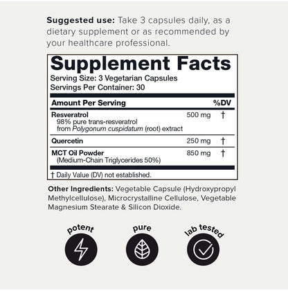 Toniiq 1600mg Resveratrol Blend - Ultra High Purity and 3rd Party Tested - with MCT
