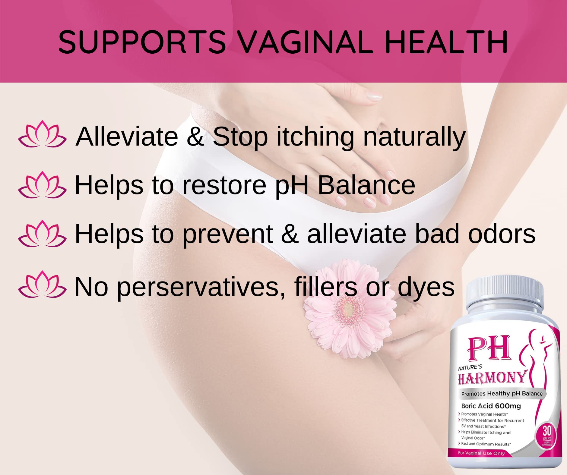 PURE PLANT HOME Boric Acid Suppositories Nature's Harmony 30 Count 600 mg 100% Pure Made in USA N'more