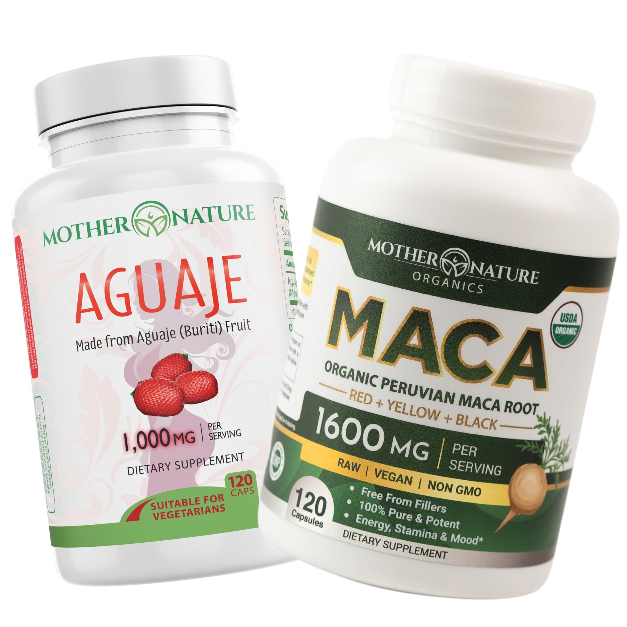 Mother Nature Organics Superfoods for Organic Living Feminine Vitality Duo: Aguaje and Maca Capsules