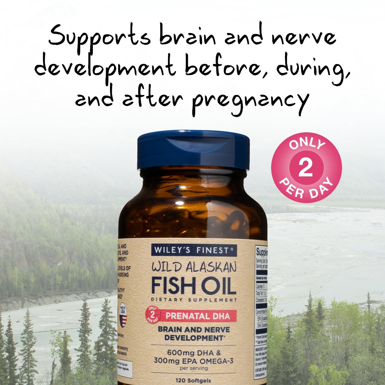 Wiley's Finest Wild Alaskan Fish Oil Prenatal DHA - 900mg EPA and DHA Omega-3s Wiley's Finest